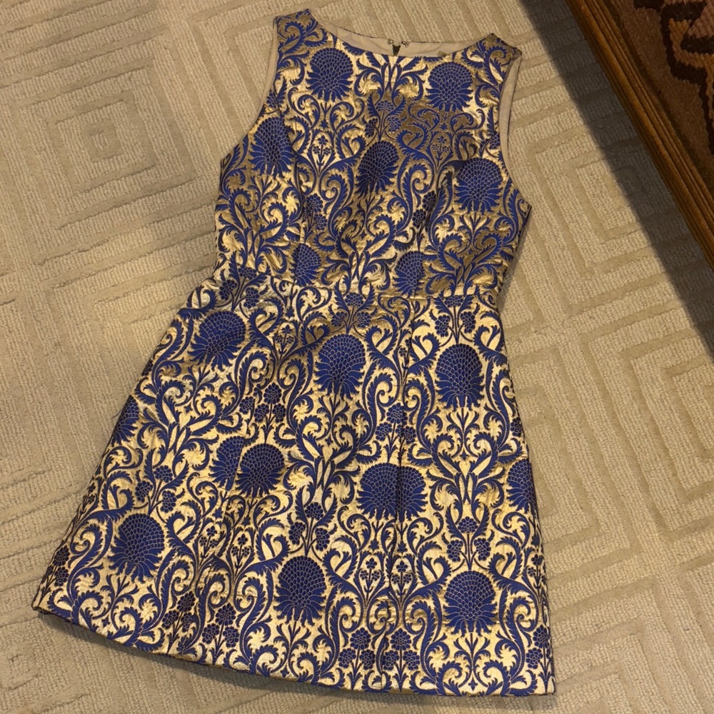 Alice + Olivia Blue and Gold Mini Dress